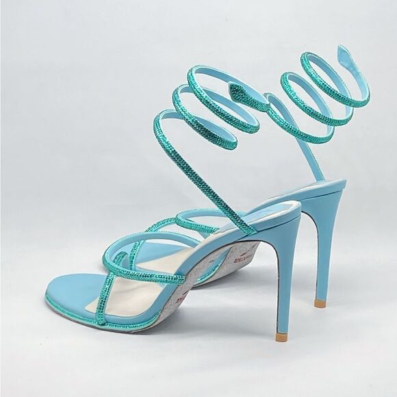 Rene Caovilla Blue Cleo Aquamarine Sandal With Crystals 105 size 40 - Picture 8 of 12